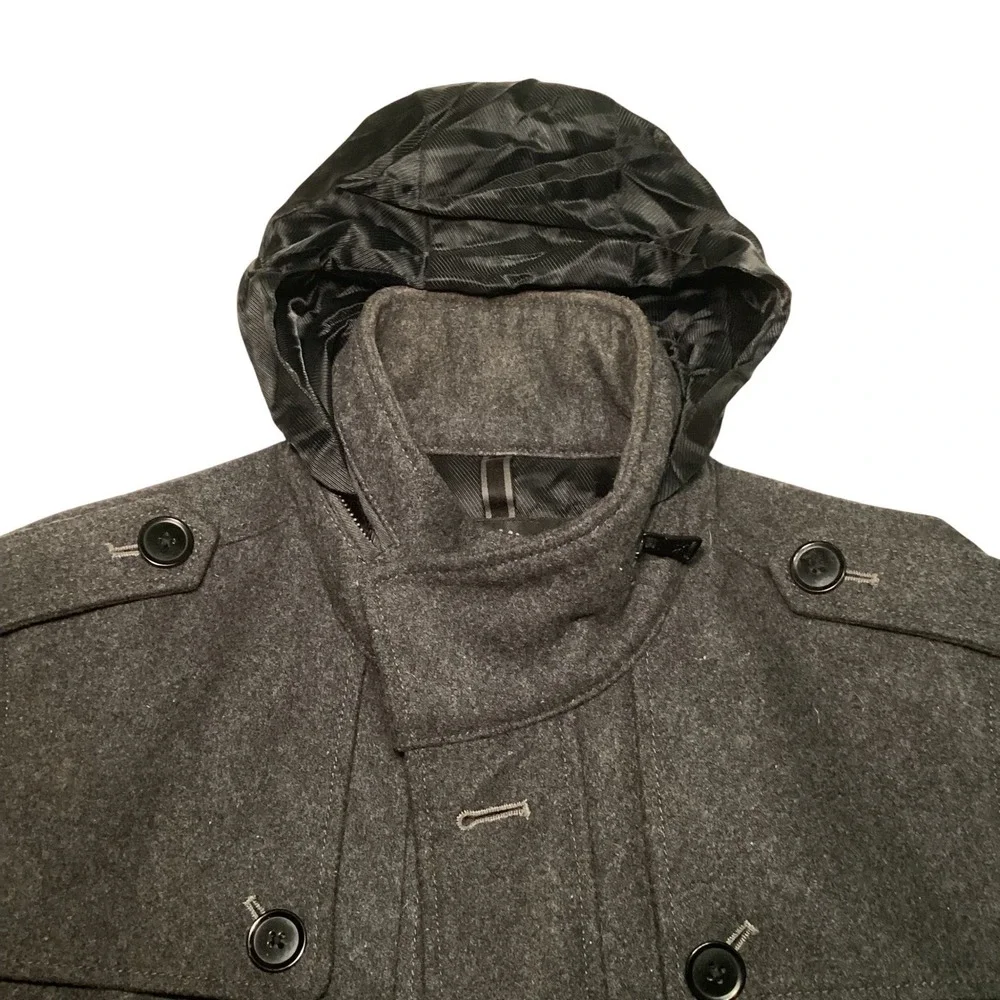 Express Mens Heather Grey Wool Blend Field Jacket Hooded Coat 37F3440 Size M